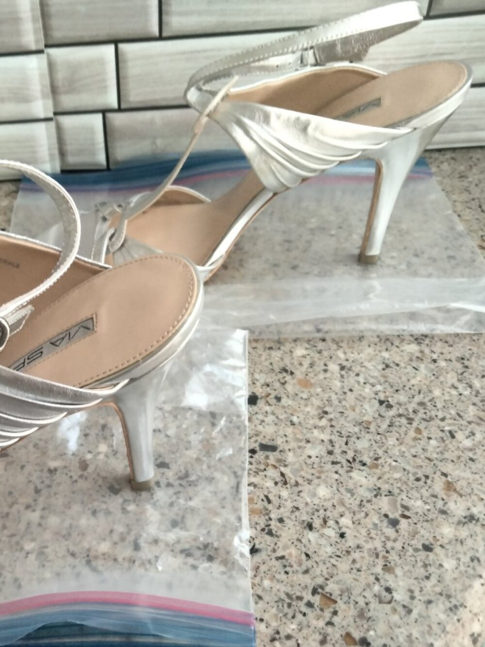 Silver Metallic T-Strap High Heel Sandals - Picture 5 of 13